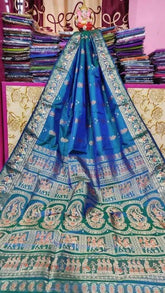 Exclusive Swarnachuri Bishnupuri Silk Saree in Peacock Blue - Saree - Aakritee - S10645